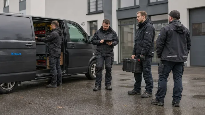 Symbolbild: Krause-Team am Einsatzfahrzeug vor dem Termin