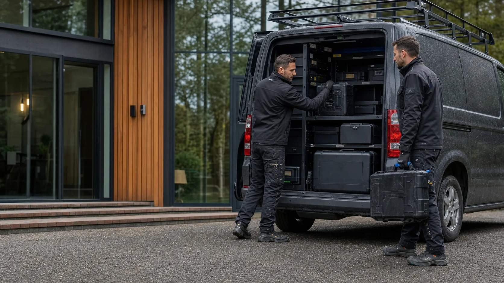 Krause Fachkräfte bereiten Werkzeug am Einsatzfahrzeug für einen Haustechnik-Termin in NRW vor