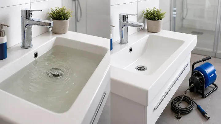 Symbolbild: Waschbecken mit stehendem Wasser bei Rückstau